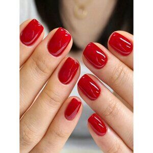 24pcs Red Square Press-On Nails Set – Full Cover Solid Color, Includes Nail Glue